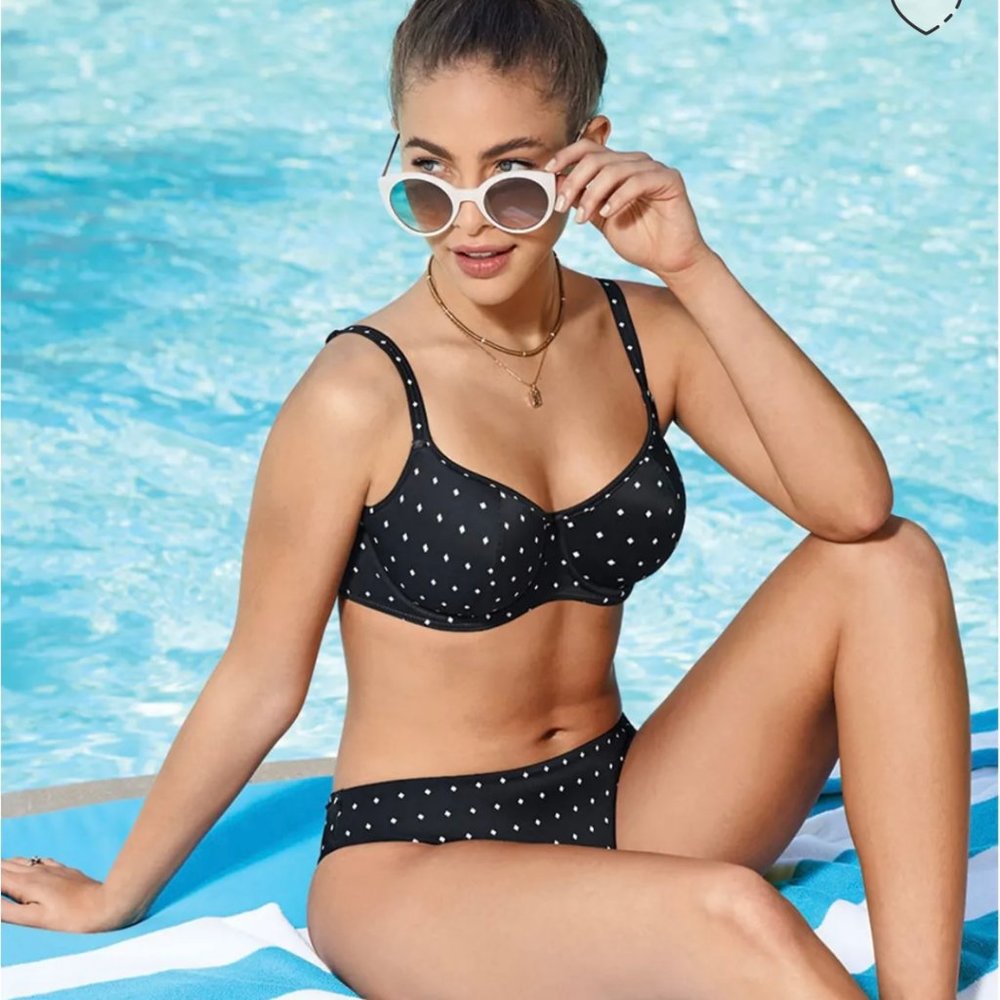 Freya Jewel Cove Black Padded Bikini Top-40E(DD)& Classic Bikini - Large - SET
